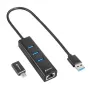 SHARKOON Hub USB - 3-Port USB 3.2 Gen 1 alumínio + Ethernet preto