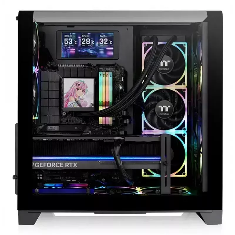 Thermaltake View 390 Air caixa de PC midi torre, ATX, ARGB, vidro temperado, fonte PS2, HDD de 3,5 polegadas, SSD de 2,5 polegadas, ventoinhas frontais até 200 mm, preta