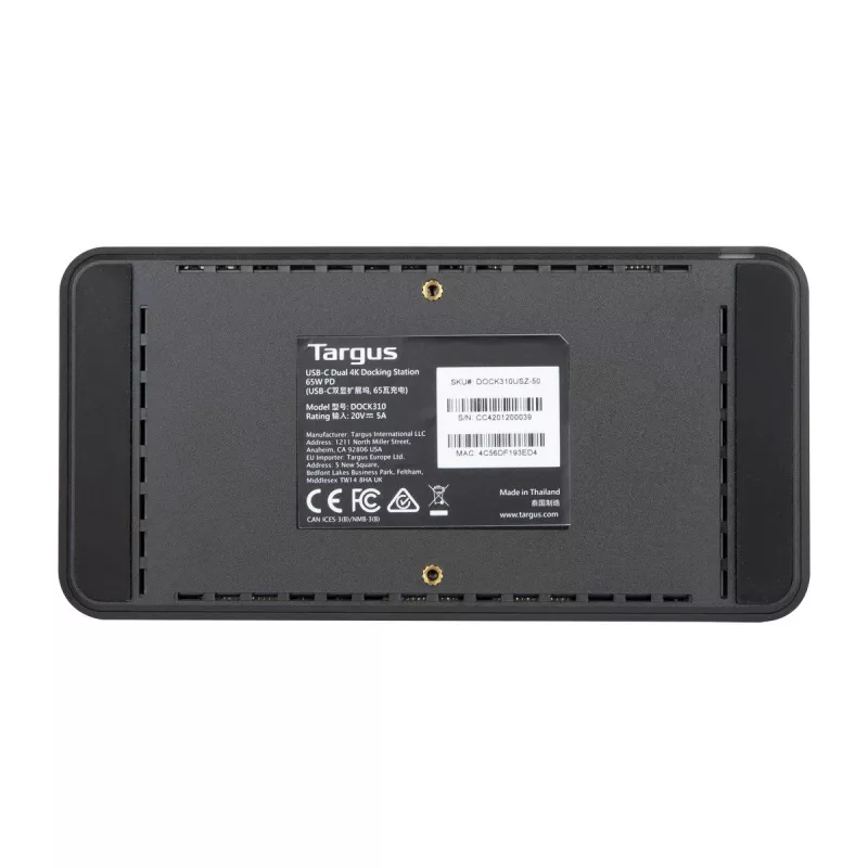 Targus DOCK310EUZ Docking station para portátil / replicador de portas com fios USB 3.2 Gen 1 (3.1 Gen 1) Type-C preto