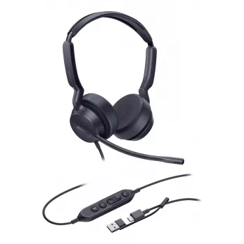 Yealink UH42 Dual UC USB-C/A headset, com fios, chamadas/música, 20 - 20000 Hz, 160 g, headset, preto