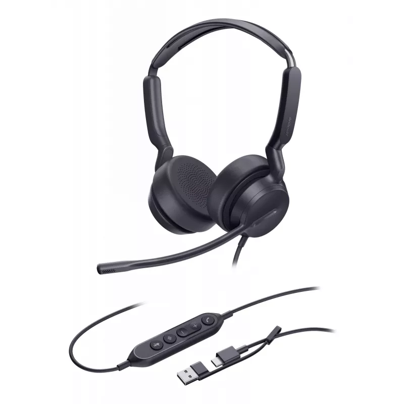 Yealink UH42 Dual UC USB-C/A headset, com fios, chamadas/música, 20 - 20000 Hz, 160 g, headset, preto