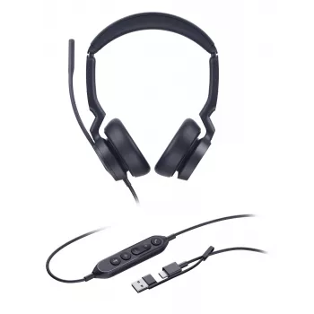 Yealink UH46 Dual UC USB-C/A headset, com fios, 20 - 20000 Hz, escritório/call center, 166 g, headset, preto