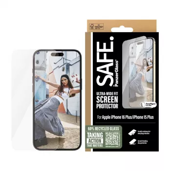 PanzerGlass SAFE. by ® película de proteção de ecrã iPhone 16 Plus | 15 Plus | Ultra-Wide Fit