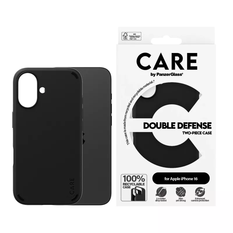 PanzerGlass CARE™ by ® Double Defense capa preta iPhone 16, capa, Apple, Apple - iPhone 16, preto