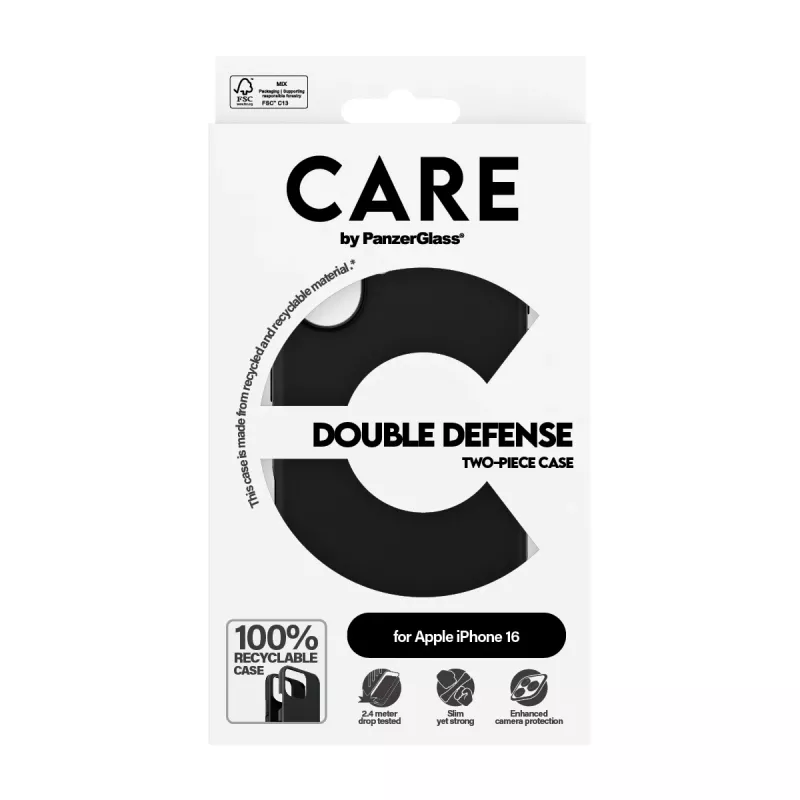 PanzerGlass CARE™ by ® Double Defense capa preta iPhone 16, capa, Apple, Apple - iPhone 16, preto