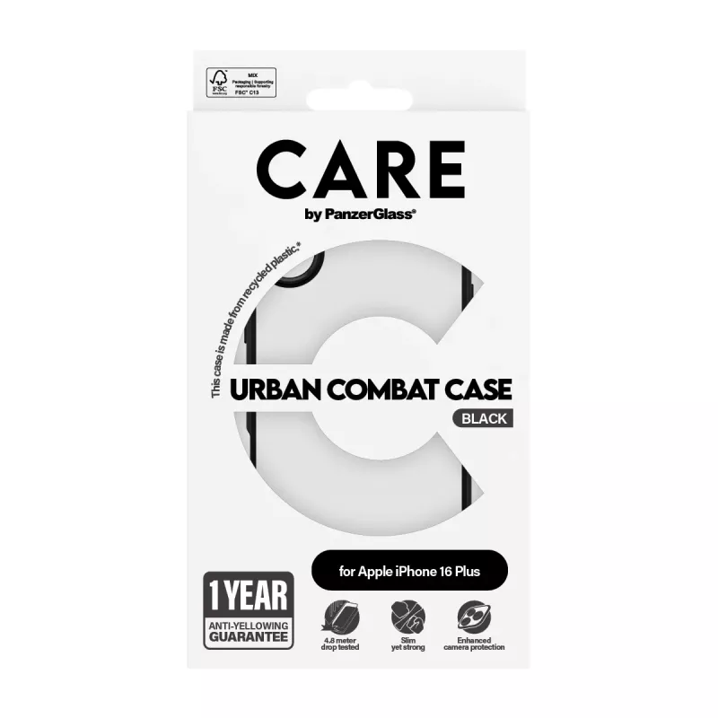 PanzerGlass CARE™ by ® Urban Combat capa transparente com moldura preta iPhone 16 Plus