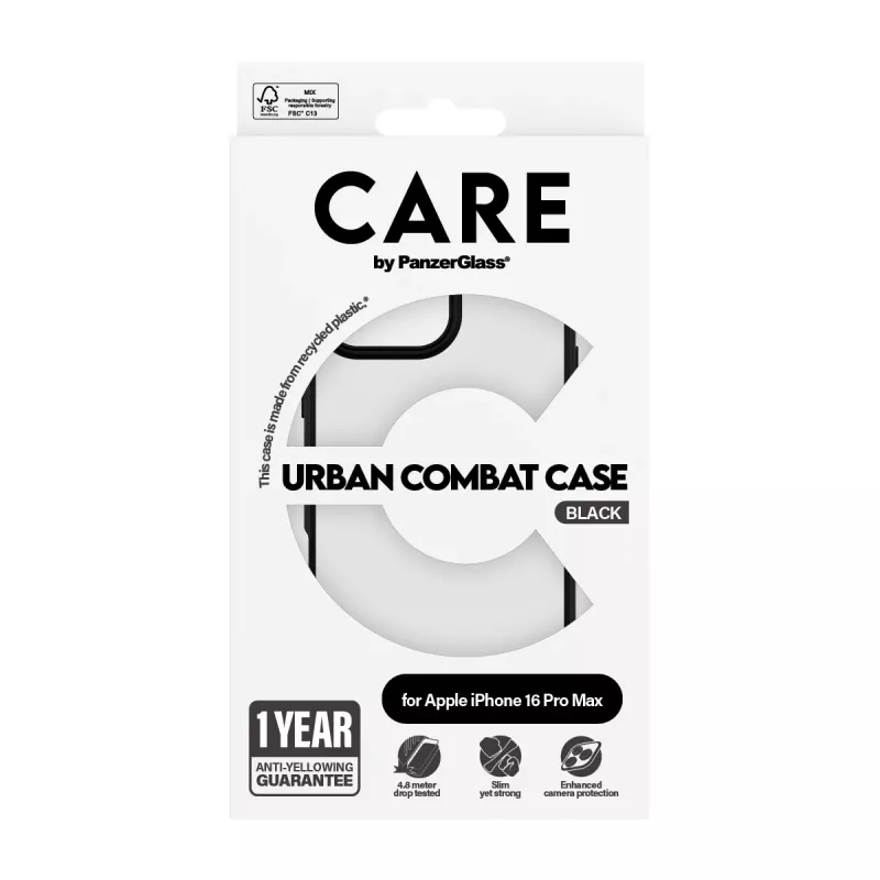 PanzerGlass CARE™ by ® Urban Combat capa transparente com moldura preta iPhone 16 Pro Max