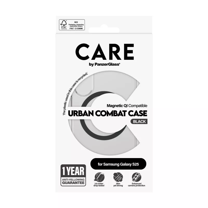 PanzerGlass CARE™ by ® Urban Combat capa transparente com preto compatível com Qi Samsung Galaxy S25