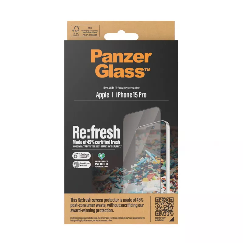 PanzerGlass ® Re:fresh proteção de ecrã iPhone 15 Pro | Ultra-Wide Fit com EasyAligner