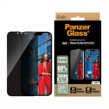 PanzerGlass ® protetor de ecrã de privacidade iPhone 17e | 16e | 14 | 13 | 13 Pro | Ultra-Wide Fit com EasyAligner