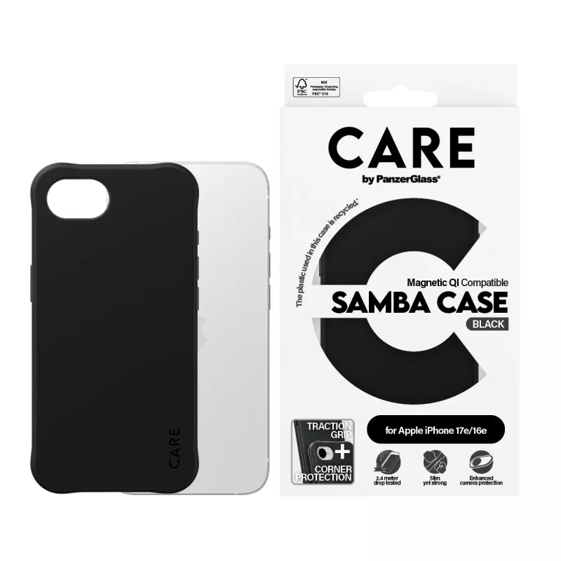 PanzerGlass CARE™ by ® Samba capa preta compatível com Qi iPhone 17e | 16e