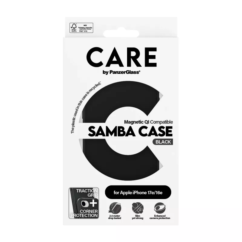 PanzerGlass CARE™ by ® Samba capa preta compatível com Qi iPhone 17e | 16e