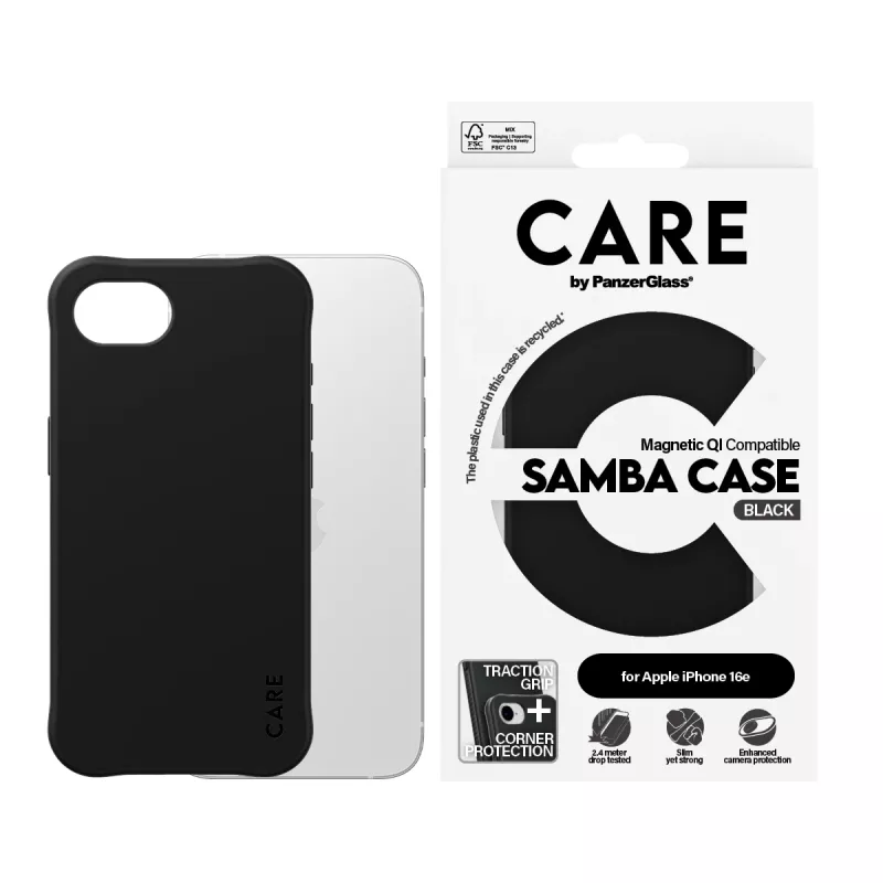 PanzerGlass CARE™ by ® Samba capa preta compatível com Qi iPhone 17e | 16e
