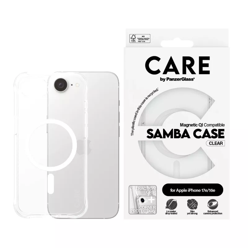 PanzerGlass CARE™ by ® Samba capa transparente com branco compatível com Qi iPhone 17e | 16e