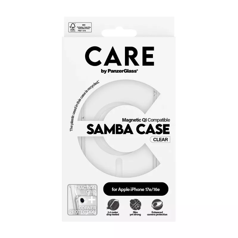 PanzerGlass CARE™ by ® Samba capa transparente com branco compatível com Qi iPhone 17e | 16e