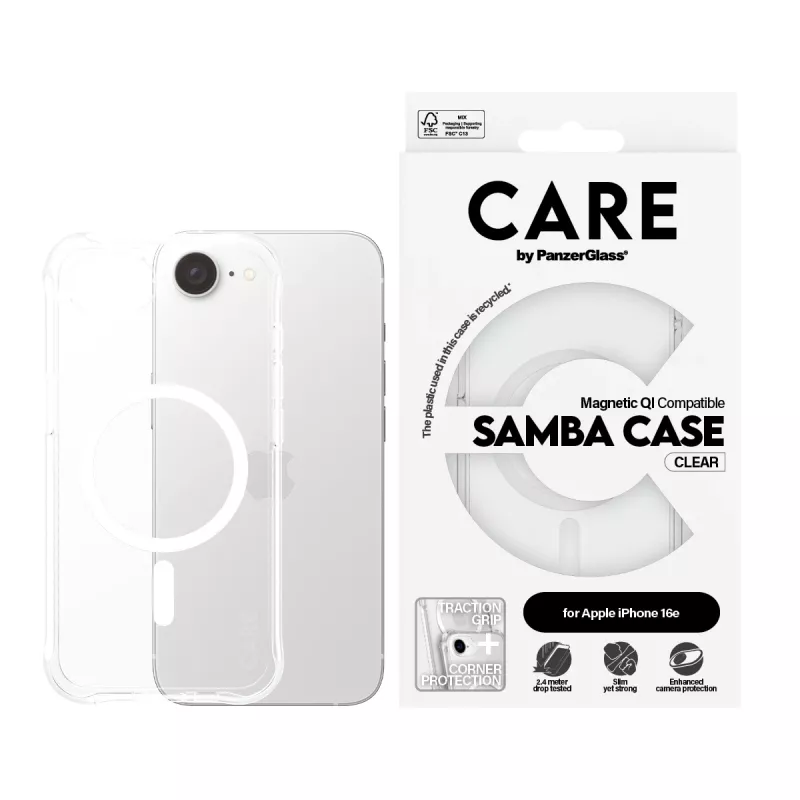 PanzerGlass CARE™ by ® Samba capa transparente com branco compatível com Qi iPhone 17e | 16e