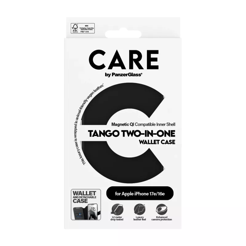 PanzerGlass CARE™ by ® Tango carteira 2-em-1 com Qi iPhone 17e | 16e
