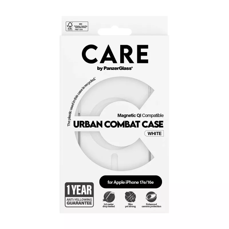 Capa PanzerGlass CARE by Flagship transparente Urban Combat Branco Qi compatível iPhone 16e