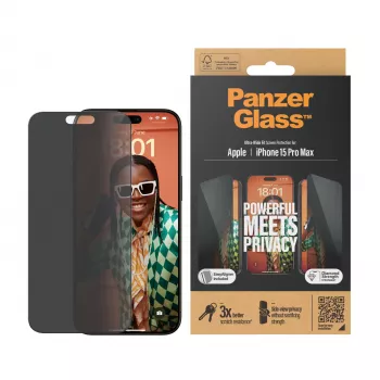 PanzerGlass ® protetor de ecrã de privacidade iPhone 15 Pro Max | Ultra-Wide Fit com EasyAligner