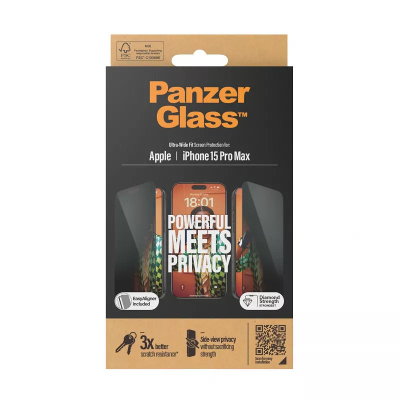 PanzerGlass ® protetor de ecrã de privacidade iPhone 15 Pro Max | Ultra-Wide Fit com EasyAligner
