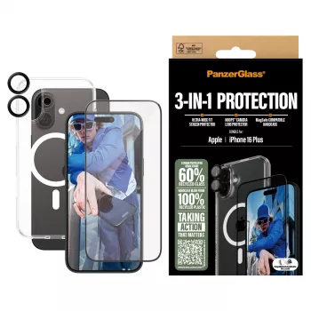 PanzerGlass ® pacote de proteção 3-em-1 iPhone 16 Plus
