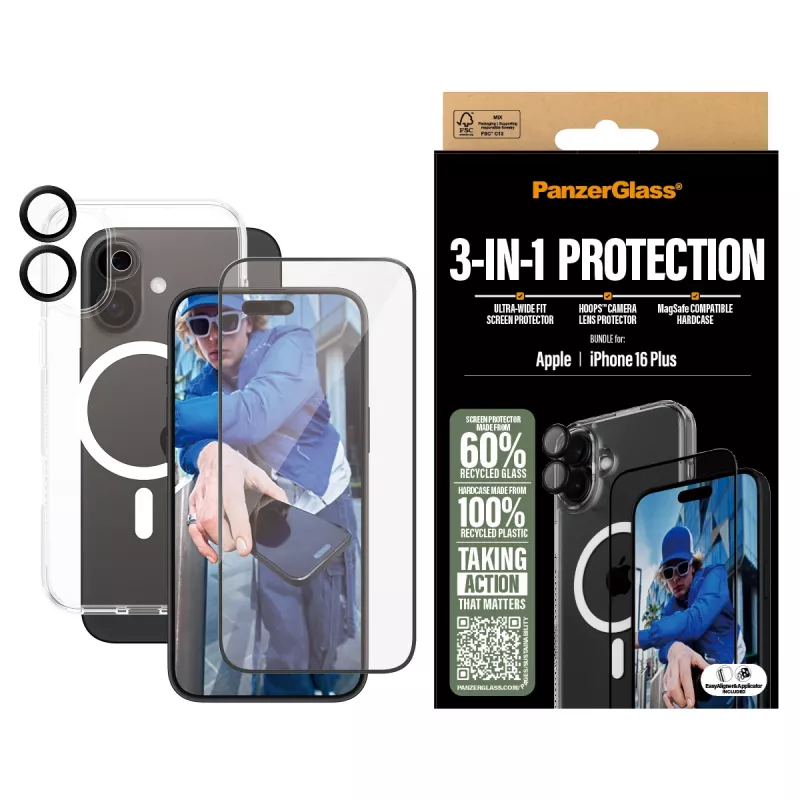 PanzerGlass ® pacote de proteção 3-em-1 iPhone 16 Plus