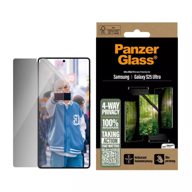PanzerGlass ® ECO MATRIX película de ecrã com proteção de privacidade 4 vias Samsung Galaxy S25 Ultra | Ultra-Wide Fit