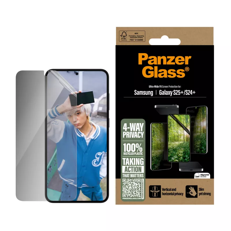 PanzerGlass® ECO MATRIX película de proteção de privacidade 4 vias Samsung Galaxy S25+ | S24+ | Ultra-Wide Fit