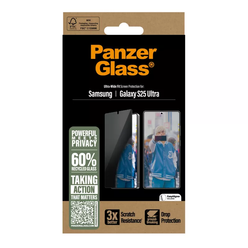 PanzerGlass ® película de ecrã com proteção de privacidade Samsung Galaxy S25 Ultra | Ultra-Wide Fit
