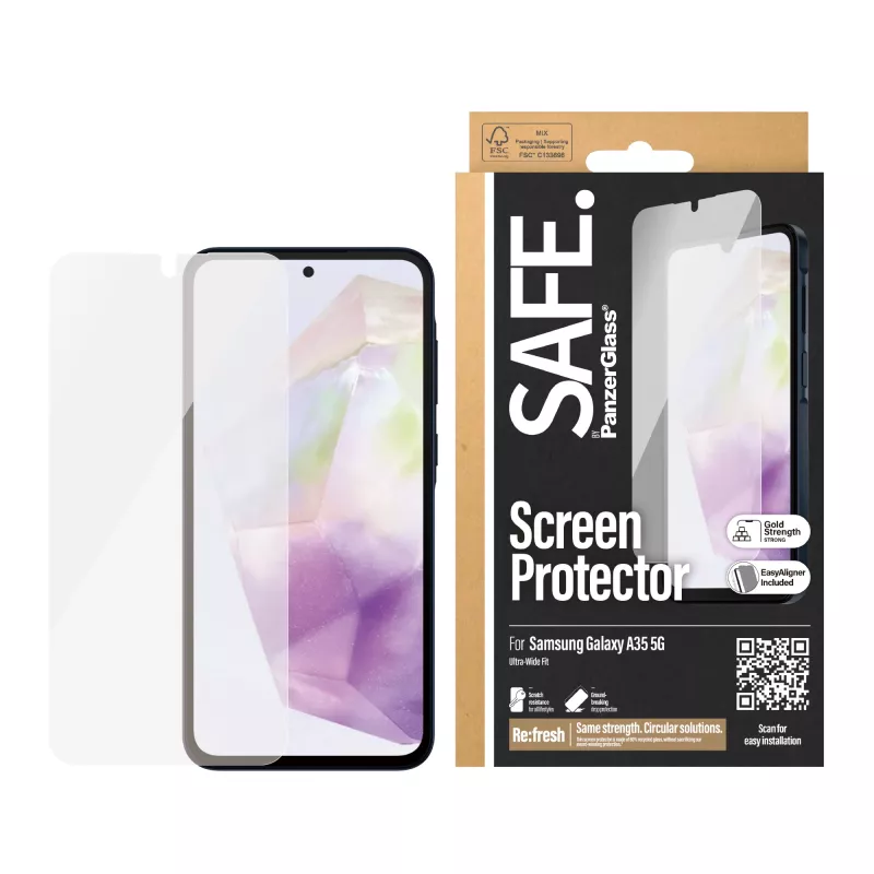 PanzerGlass SAFE. by ® proteção de ecrã Samsung Galaxy A35 5G | Ultra-Wide Fit com EasyAligner