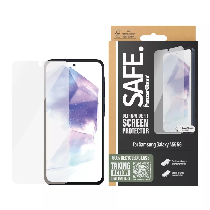 PanzerGlass SAFE. by ® proteção de ecrã Samsung Galaxy A55 5G | Ultra-Wide Fit com EasyAligner
