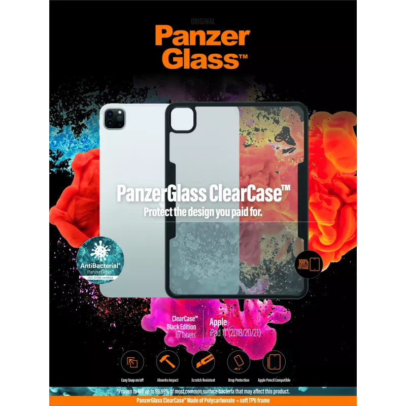 PanzerGlass ® ClearCase™ iPad Pro 11″ (2018, 2020-2022), capa, Apple, Apple - iPad Pro 11″, 27,9 cm (11 polegadas), preto