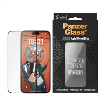 PanzerGlass ® Ceramic Protection para iPhone 15 Plus | Ultra-Wide Fit com EasyAligner