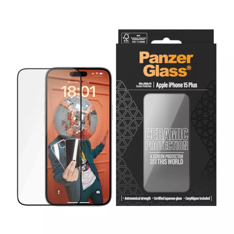 PanzerGlass ® Ceramic Protection para iPhone 15 Plus | Ultra-Wide Fit com EasyAligner