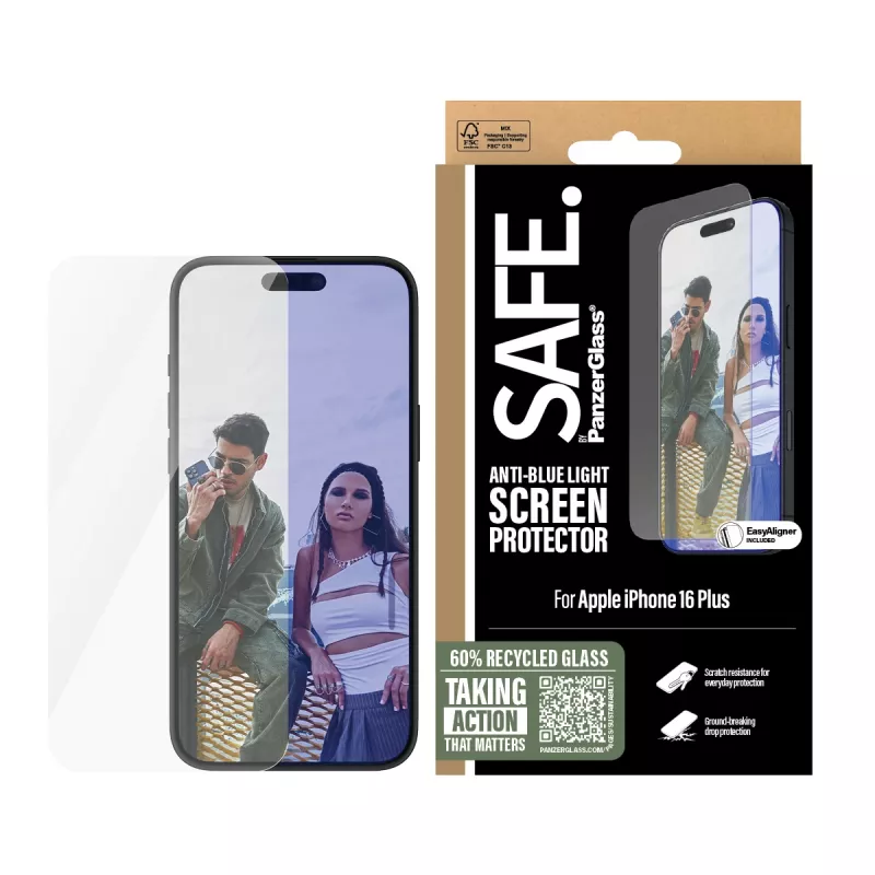 PanzerGlass SAFE. by ® película de proteção de ecrã Anti-Blue Light iPhone 16 Plus | 15 Plus | Ultra-Wide Fit