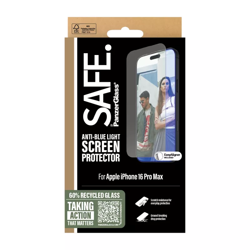 PanzerGlass SAFE. by ® proteção de ecrã Anti-Blue-Light iPhone 16 Pro Max | Ultra-Wide Fit