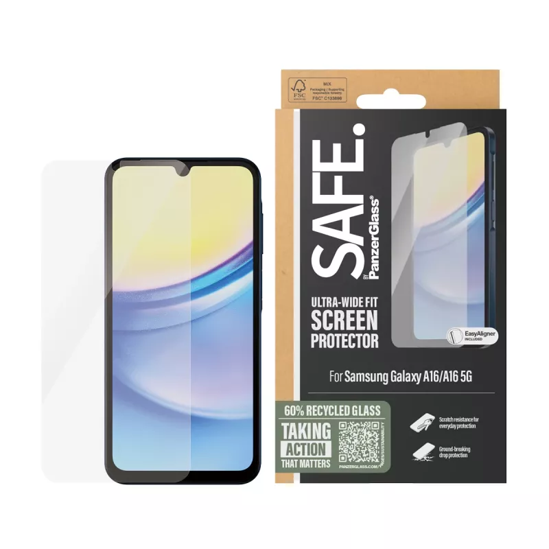 PanzerGlass SAFE. by ® proteção de ecrã Samsung Galaxy A16 | A16 5G | Ultra-Wide Fit