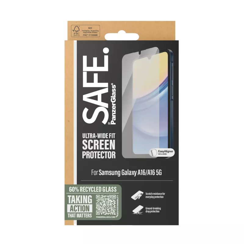 PanzerGlass SAFE. by ® proteção de ecrã Samsung Galaxy A16 | A16 5G | Ultra-Wide Fit