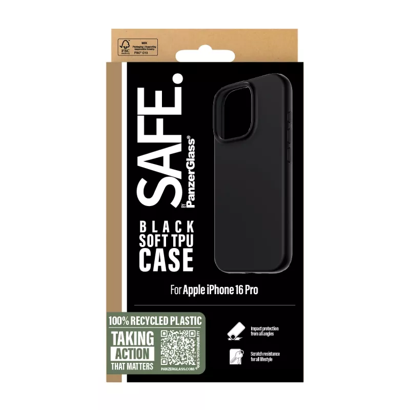 PanzerGlass SAFE. by ® capa TPU preto iPhone 16 Pro, capa, Apple, Apple - iPhone 16 Pro, preto