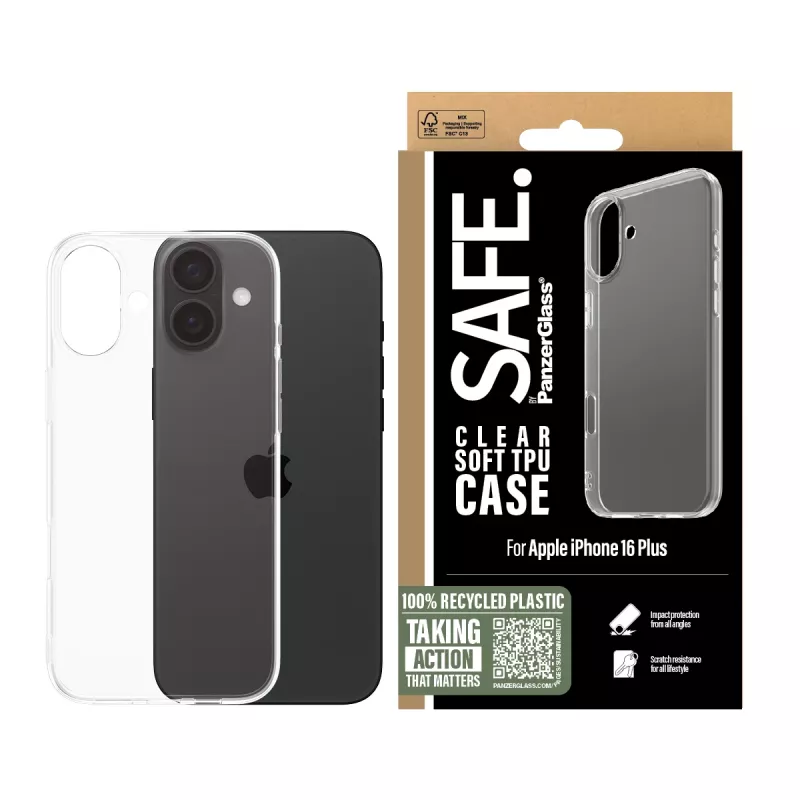 PanzerGlass SAFE. by ® capa TPU transparente iPhone 16 Plus, capa, Apple, Apple - iPhone 16 Plus, transparente