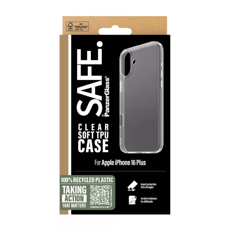 PanzerGlass SAFE. by ® capa TPU transparente iPhone 16 Plus, capa, Apple, Apple - iPhone 16 Plus, transparente