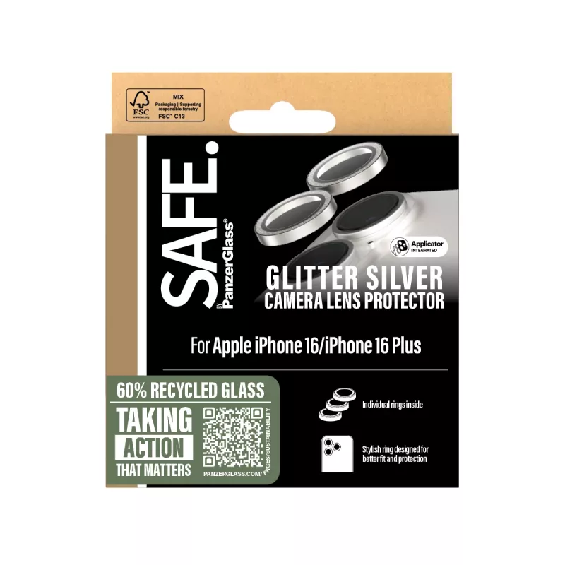 Proteção de objetiva de câmara PanzerGlass SAFE. by Glitter Silver iPhone '24 6,1 polegadas | 6,7 polegadas