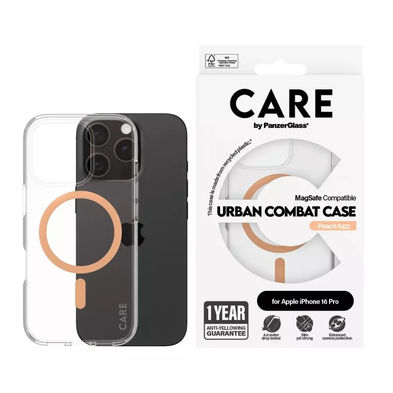 PanzerGlass CARE™ by ® Urban Combat capa transparente c. MagSafe Peachy iPhone 16 Pro