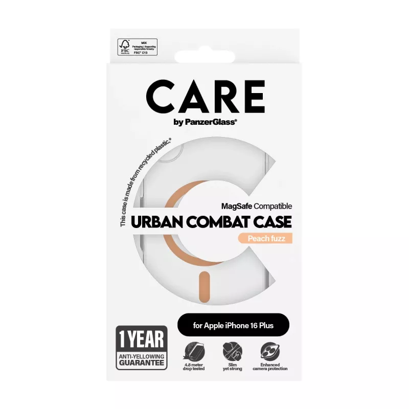 PanzerGlass CARE™ by ® Urban Combat capa transparente com MagSafe Peachy iPhone 16 Plus