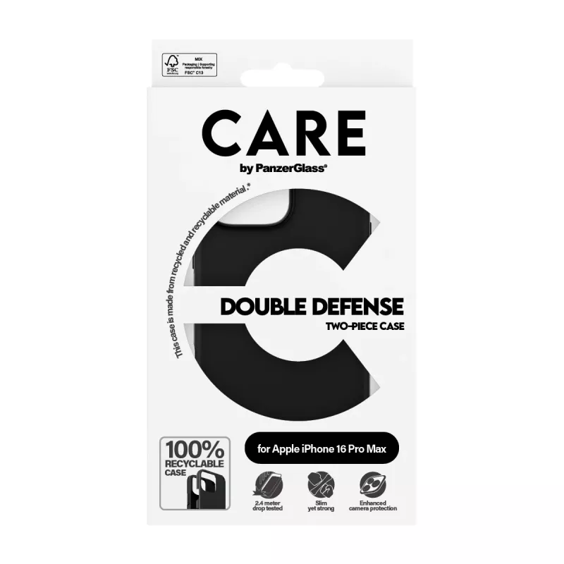 Capa PanzerGlass CARE by ® Feature Case Double Defense Preto iPhone '24 6.9 polegadas Pro