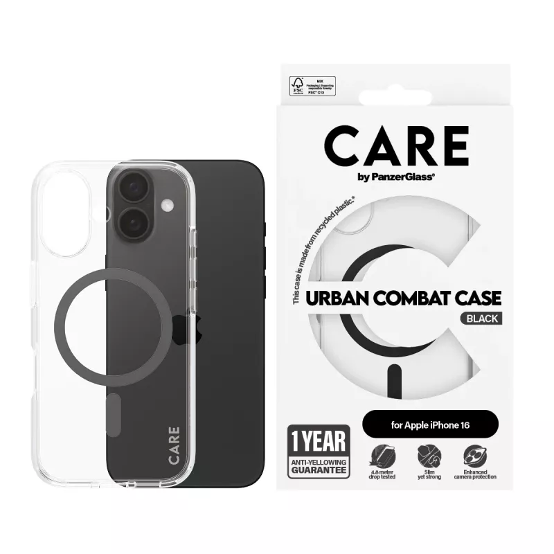 PanzerGlass CARE™ by ® Urban Combat capa transparente com MagSafe preto para iPhone 16