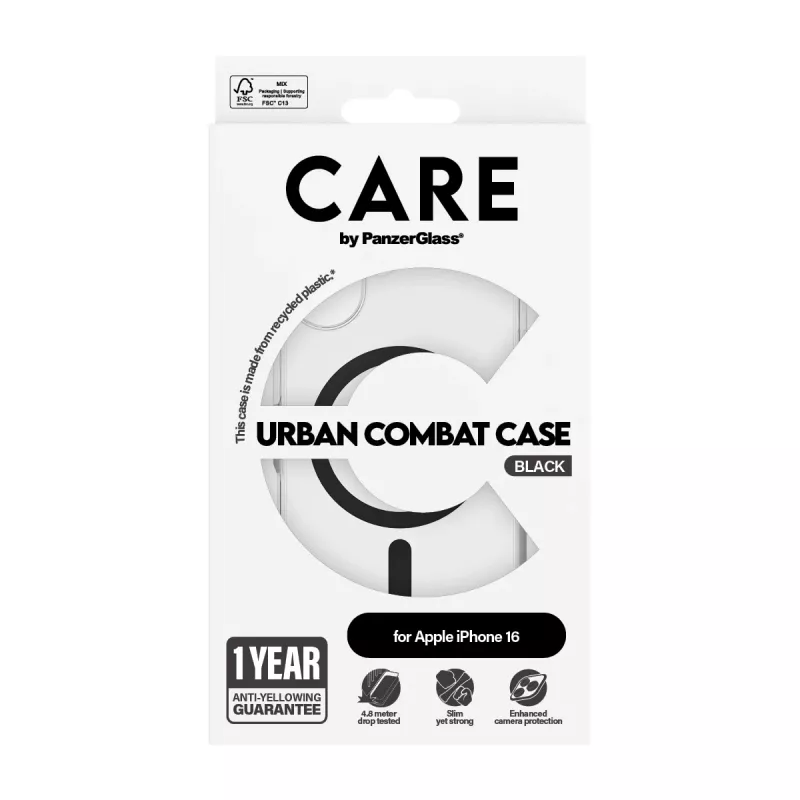 PanzerGlass CARE™ by ® Urban Combat capa transparente com MagSafe preto para iPhone 16