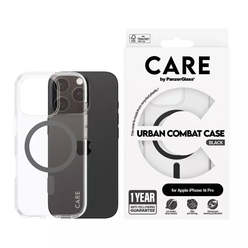 PanzerGlass CARE™ by ® Urban Combat capa transparente c. MagSafe preto iPhone 16 Pro