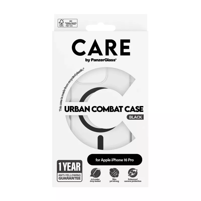 PanzerGlass CARE™ by ® Urban Combat capa transparente c. MagSafe preto iPhone 16 Pro