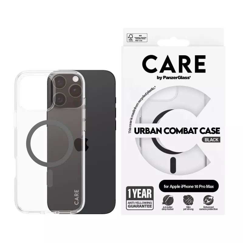 PanzerGlass CARE™ by ® Urban Combat capa transparente com MagSafe preto iPhone 16 Pro Max